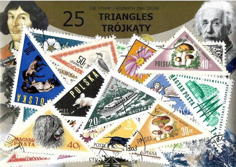 Zestaw 25 znaczków pocztowych - TRÓJKĄTY