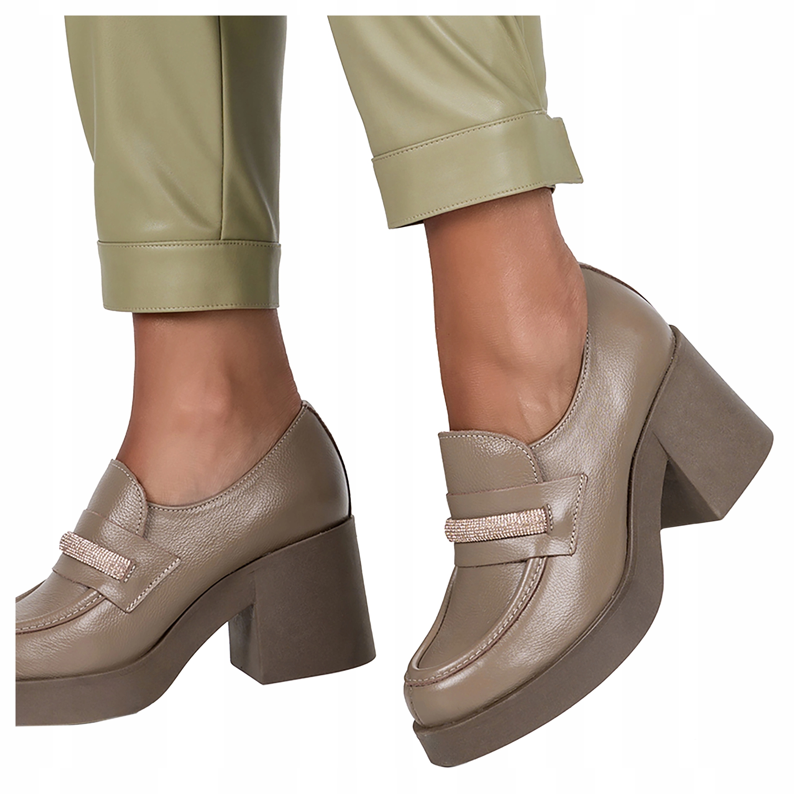 Elegantní Dámské Kožené Mokasíny Na Podpatku, Pohodlné, Polský Výrobek, velikost 41