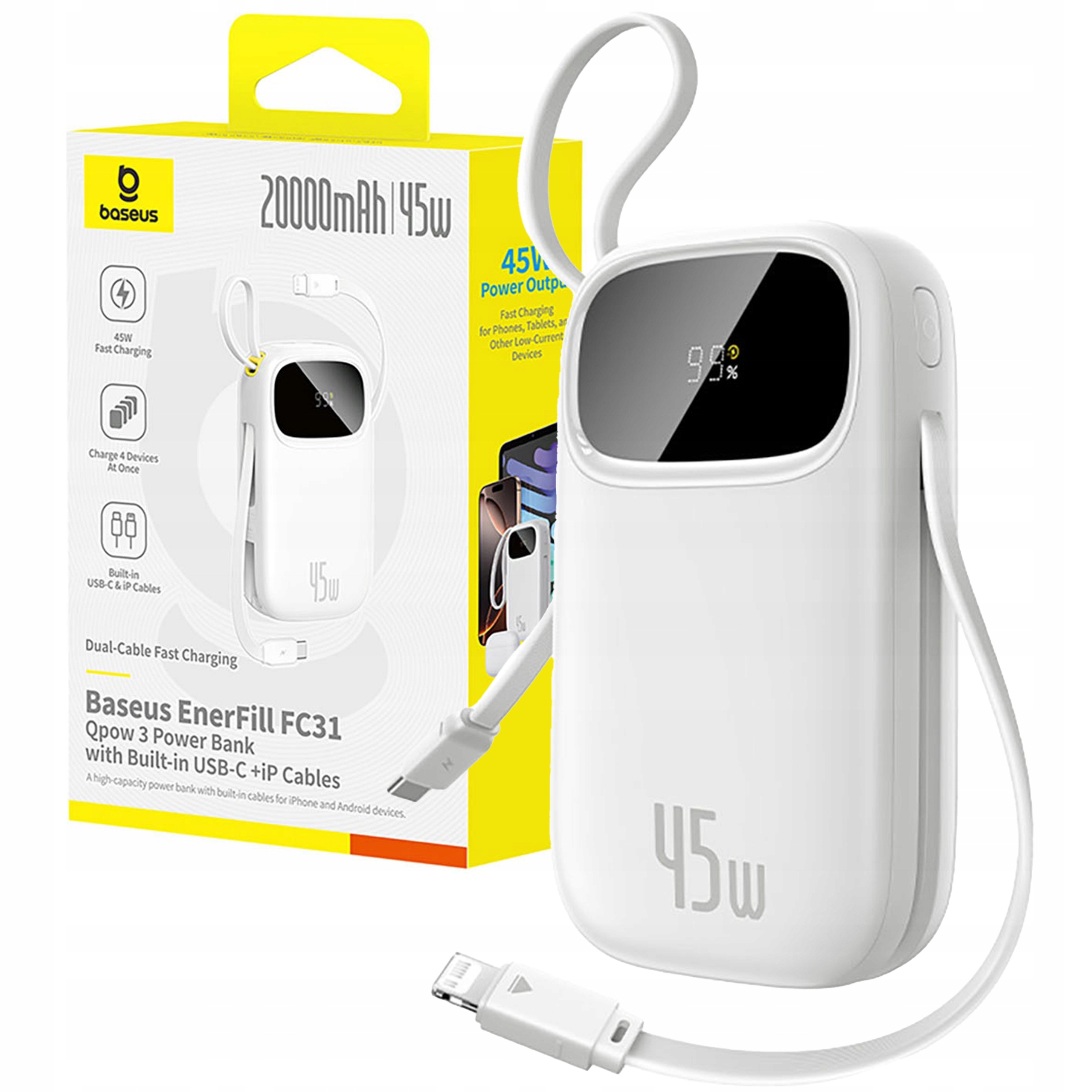 Power Banka Baseus 20000 mAh 45W Usb-c Usb Lightning Rychlá Pro Apple Android