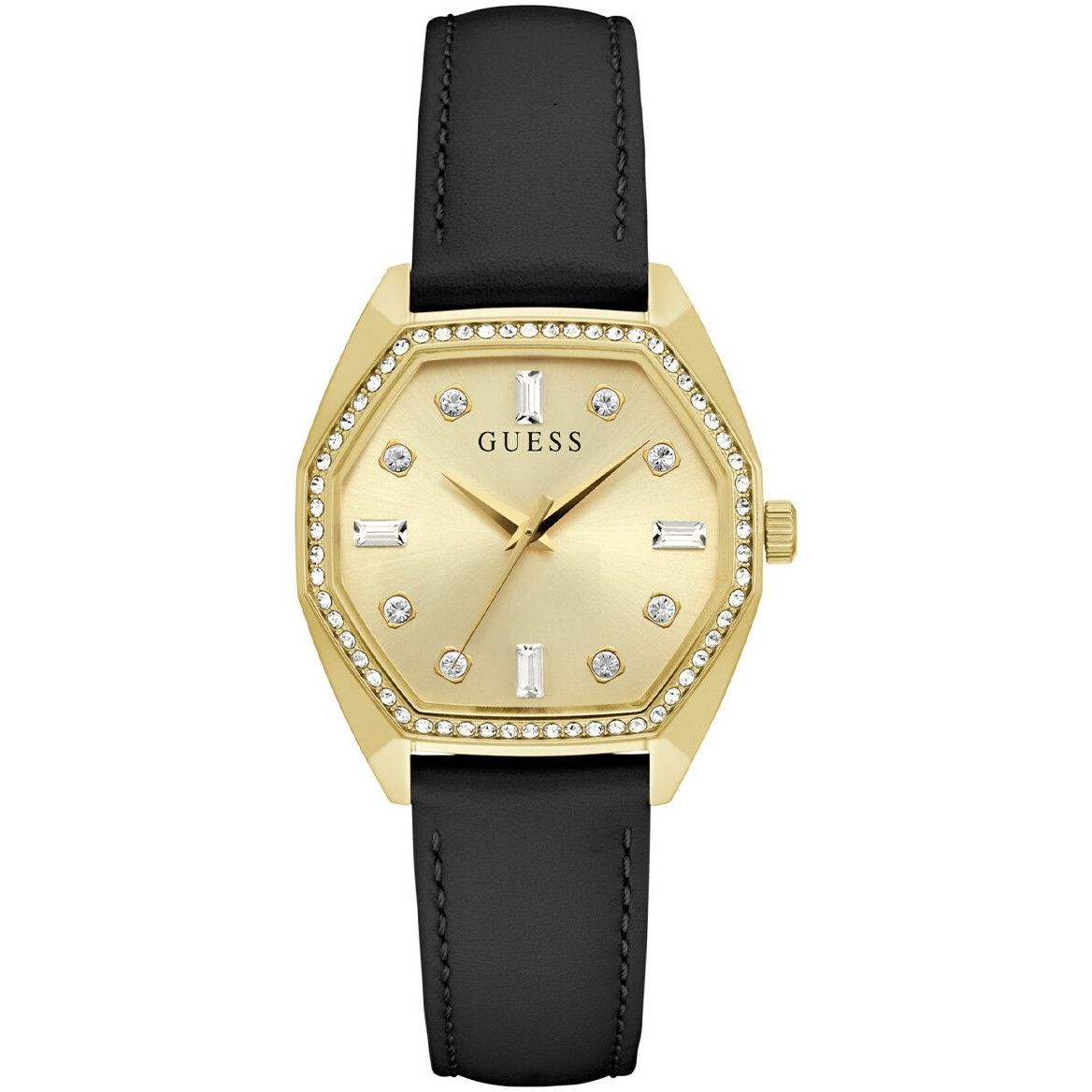 Guess Plush dámské zlaté hodinky s černým řemínkem GW0688L2