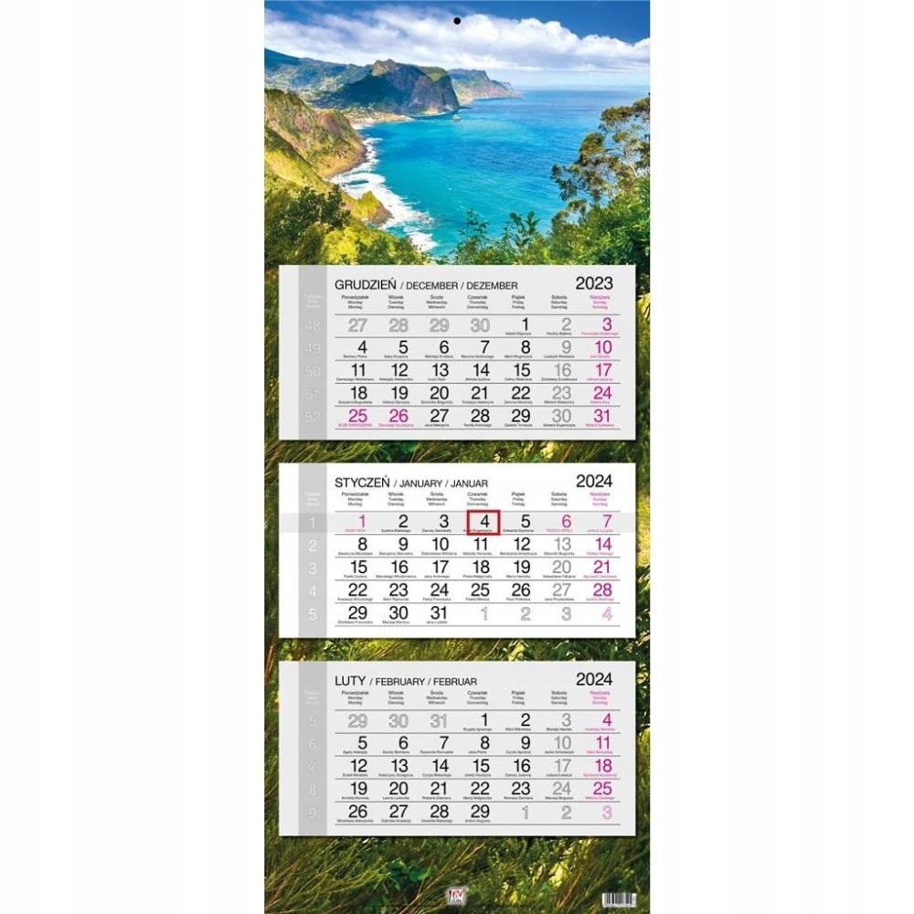 KALENDARZ 2024 TRÓJDZIELNY GŁÓWKA PŁASKA MADERA