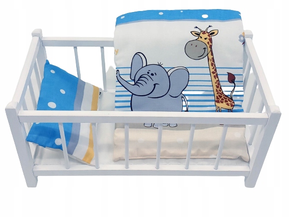 BIAŁE DREWNIANE ŁÓŻECZKO DLA LALEK + POŚCIEL 3 elementy