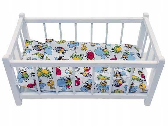 BIAŁE DREWNIANE ŁÓŻECZKO DLA LALEK + POŚCIEL 3EL