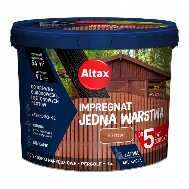 Impregnat Altax Jedna Warstwa kasztan 9 l do drewna i betonu