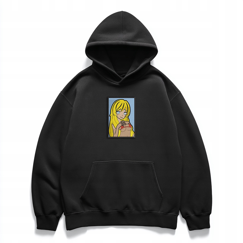 Mikina s kapucí oversize s výšivkou kawaii anime streetwear unisex L