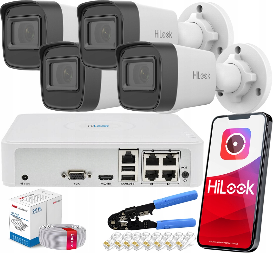 Sada Monitorování Ip 4 Kamer 4MPX IR20M Hilook By Hikvision Poe Apka
