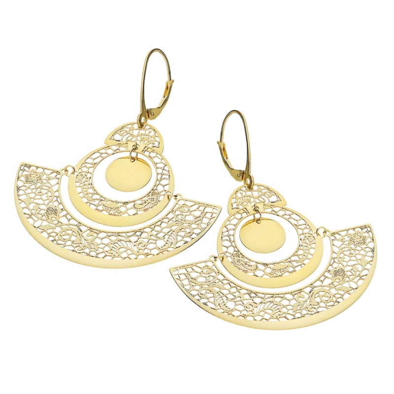 náušnice ze zlata 585 stylové prolamované kruhy v oblouku jako dárek 4.70 g