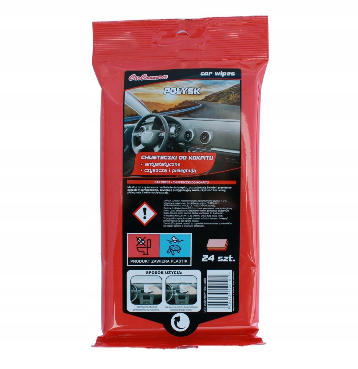 CHUSTECZKI NAWILŻANE DO MYCIA CZYSZCZENIA KOKPITU 24szt POŁYSK