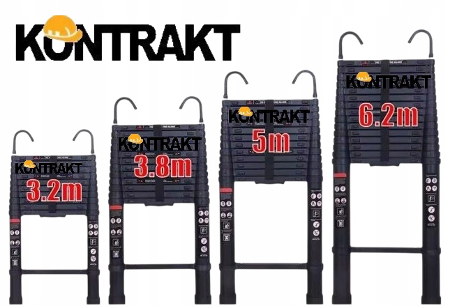 Skladacia teleskopická hliníková rebríková tyč 4,50 m, pracovné háky zdarma