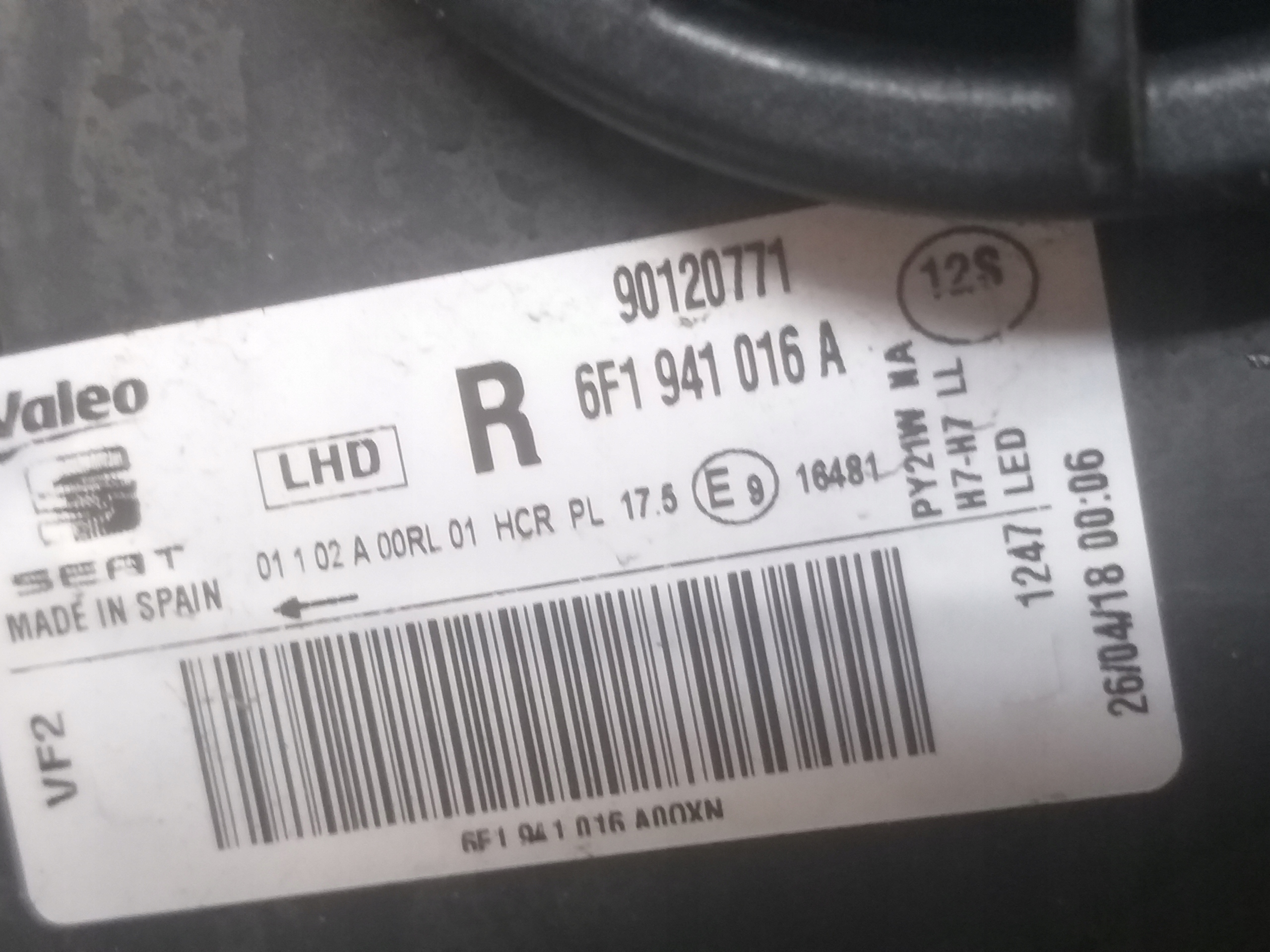 light front right SEAT IBIZA 5 V 6F1941016A