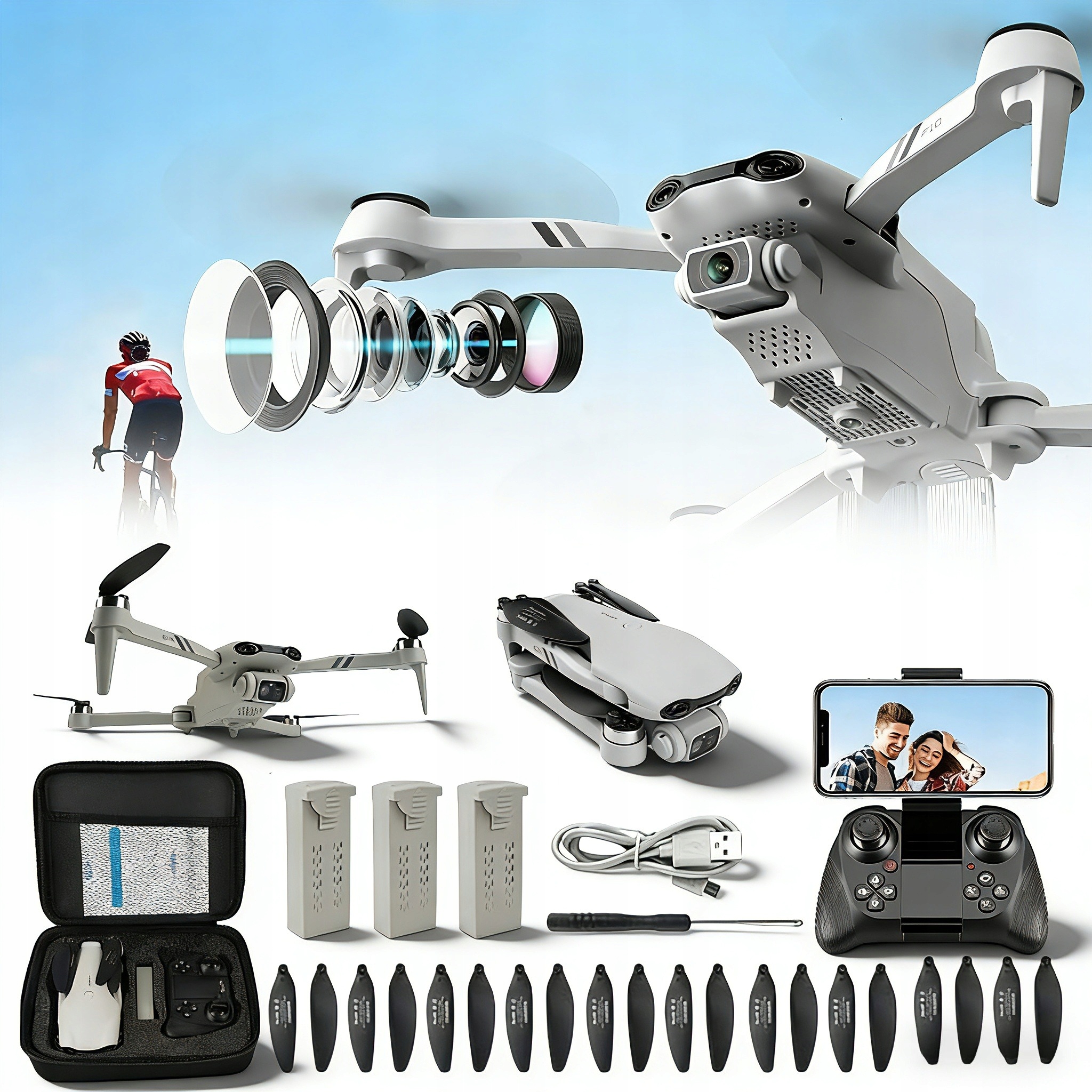 Dron F10 S Hd Wifi Kamerou Doba Letu 60 Min 3 Baterie 1080P 1600 Mah Jako Dárek