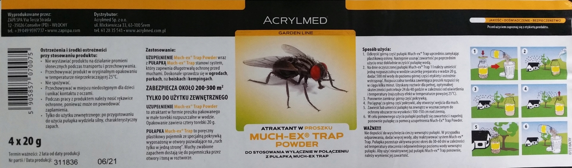 MUCH-EX trap professional powder 4x20 uzupełnienie Zastosowanie przeciwko kleszczom komarom muchom