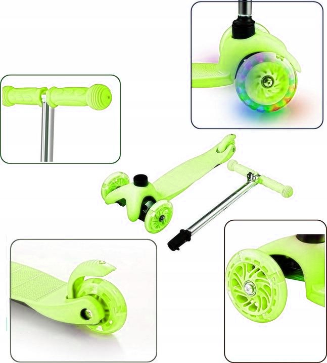 HULAJNOGA TRÓJKOŁOWA DLA DZIECI TOBBI-TOYS BALANSOWA KOŁA LED ZIELONA Kod producenta TJ 702-ZIELONA