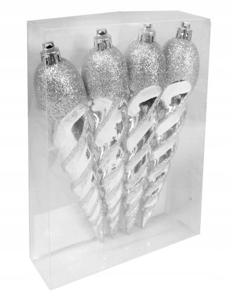 

Bombki sople srebrne z brokatem 15cm 4 sztuki