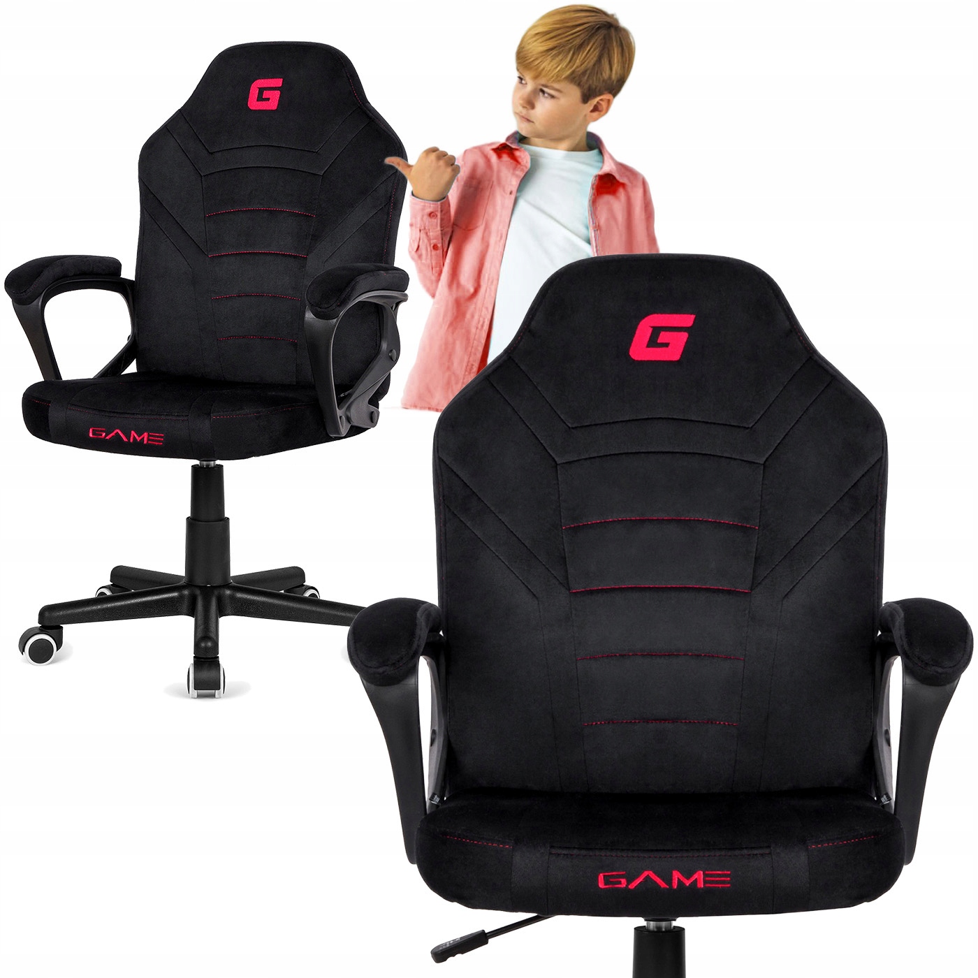 Fotel obrotowy gamingowy biurowy Mario krzesło do biurka welur czarne