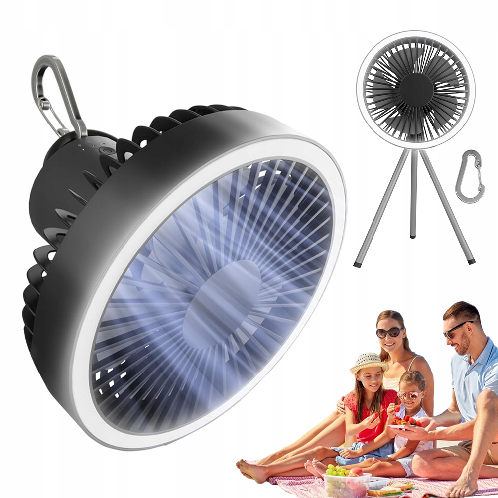 Kempingový Ventilátor S Hákem A Trojnožkou, 3 Rychlosti, Šedý Ventilátor