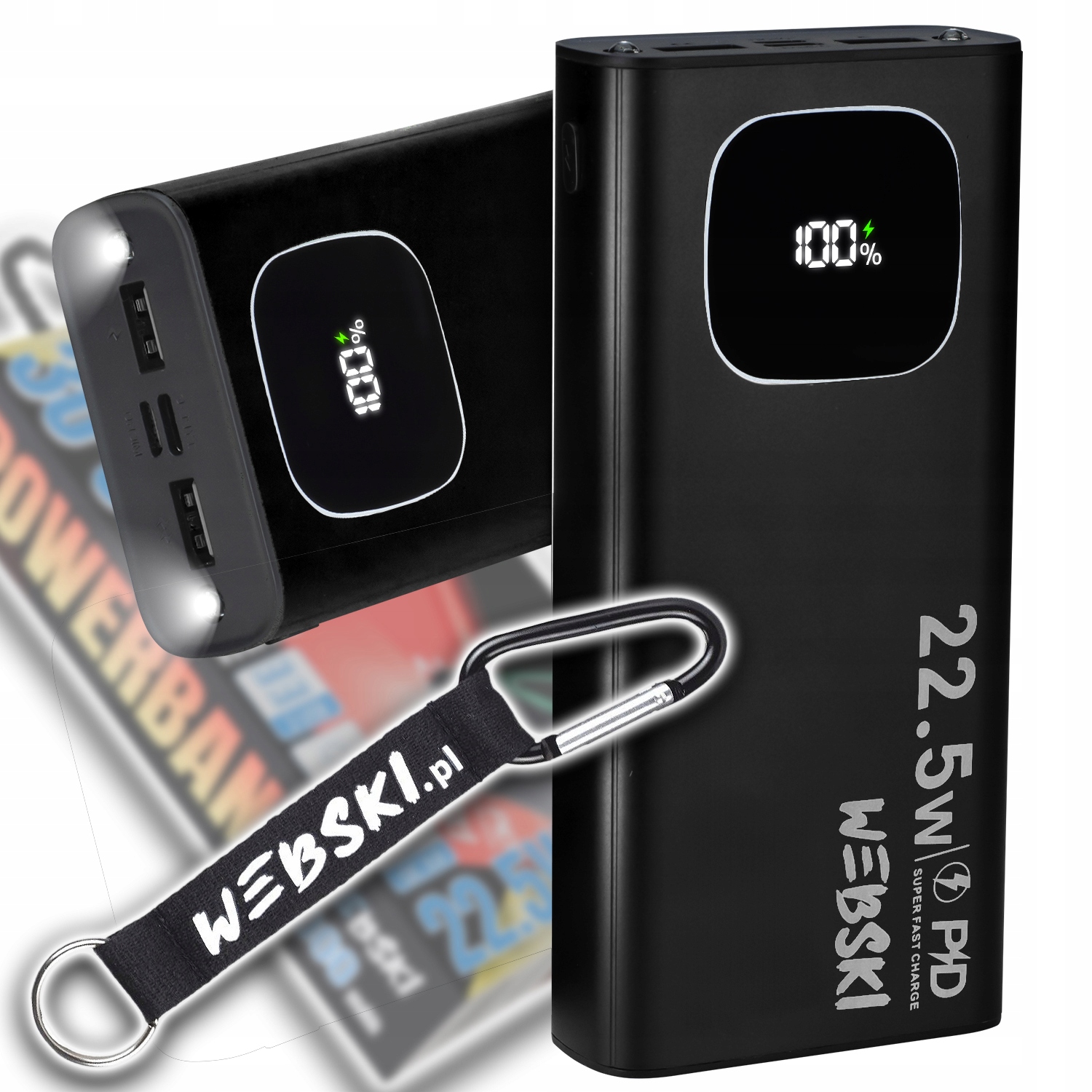 Černá Powerbanka 30000 Mah Quickcharge Qc 3.0 22.5W Rychlé Nabíjení