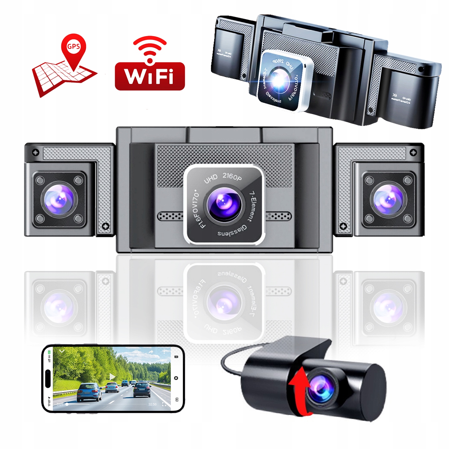 4-KANÁLOVÁ Kamera Do Auta 360° 1080P, Wifi, Pl Menu, G-sensor, Gps, 4K