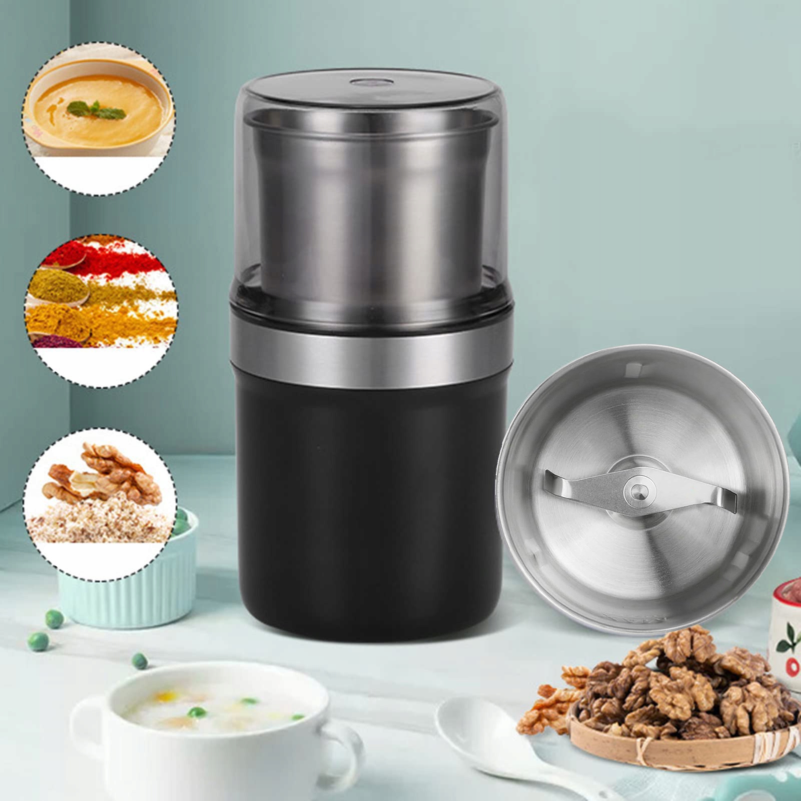 DUŻA POJEMNOŚĆ MŁYNEK DO KAWY ELEKTRYCZNY DO ZIAREN ZIÓŁ ORZECHÓW Funkcje brak inne