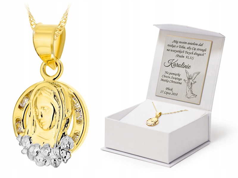 Zlatý Set 585 Řetízek 38 Cm Medailon Matka Boží se 14karátovými Zirkony