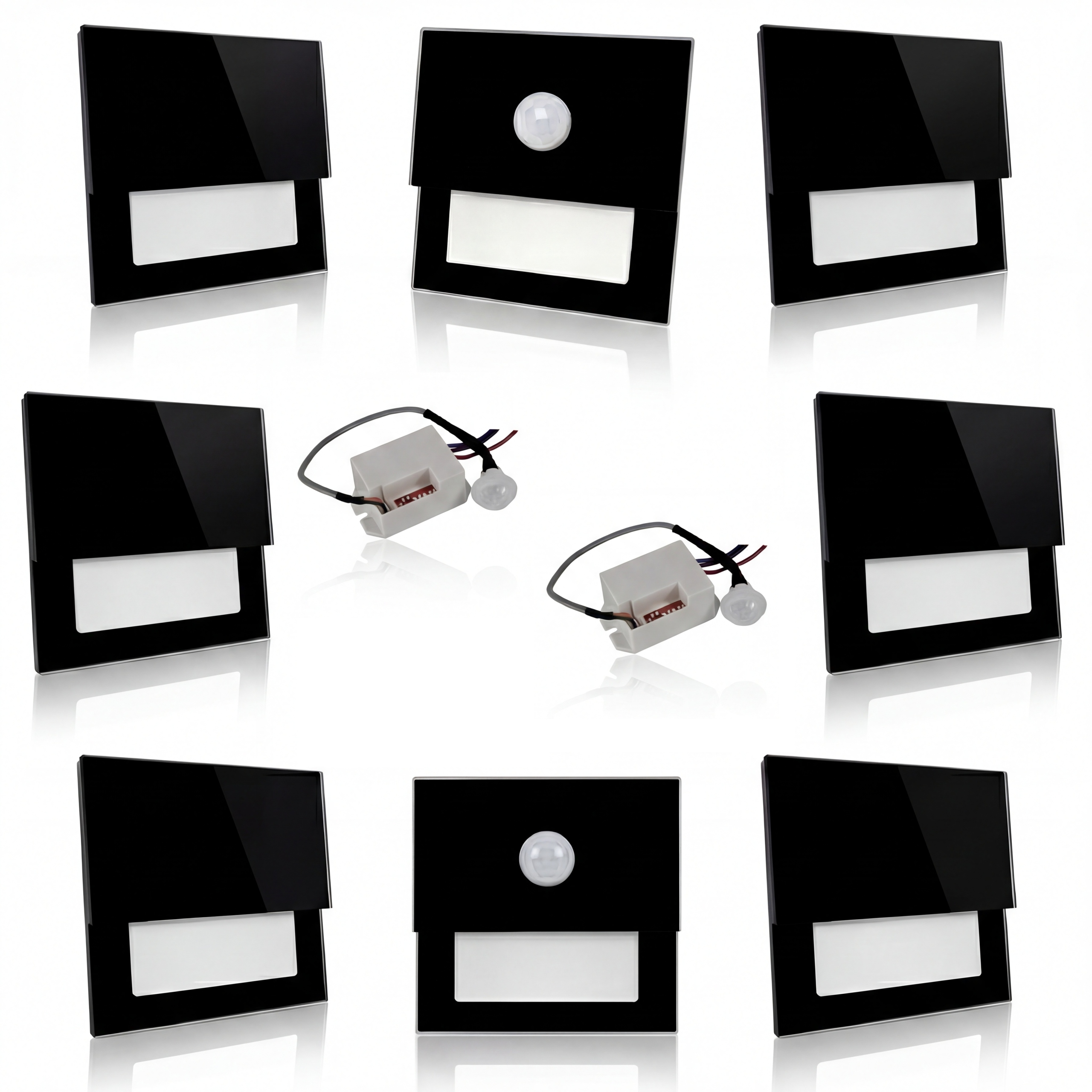 Sada 6x Led schodiskové svietidlo 230+ 2 detektor pohybu Čierny 3000k/4500k/6000k