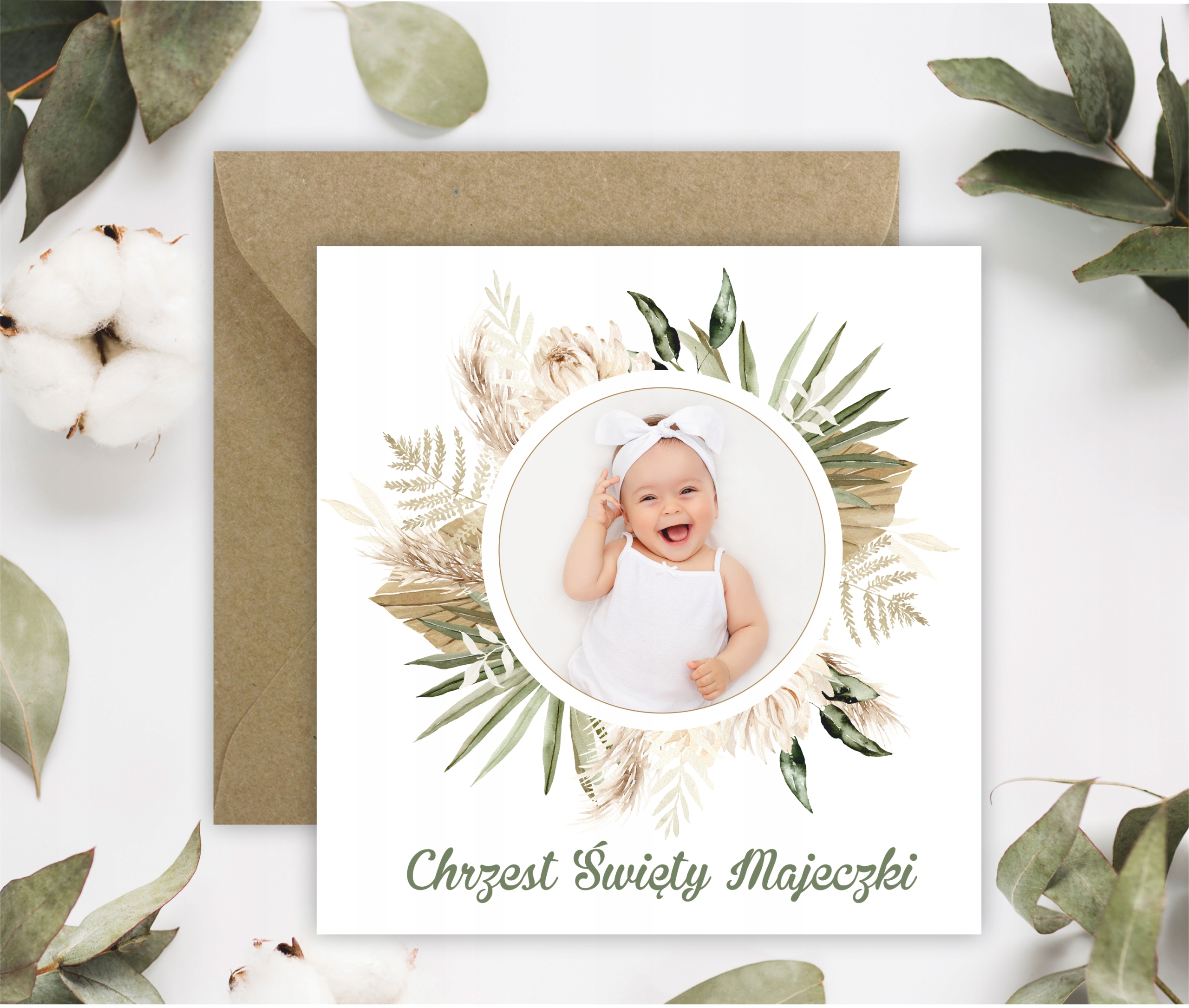 ZAPROSZENIA NA CHRZEST - ZE ZDJĘCIEM - BOHO - IMIĘ Szerokość produktu 14 cm