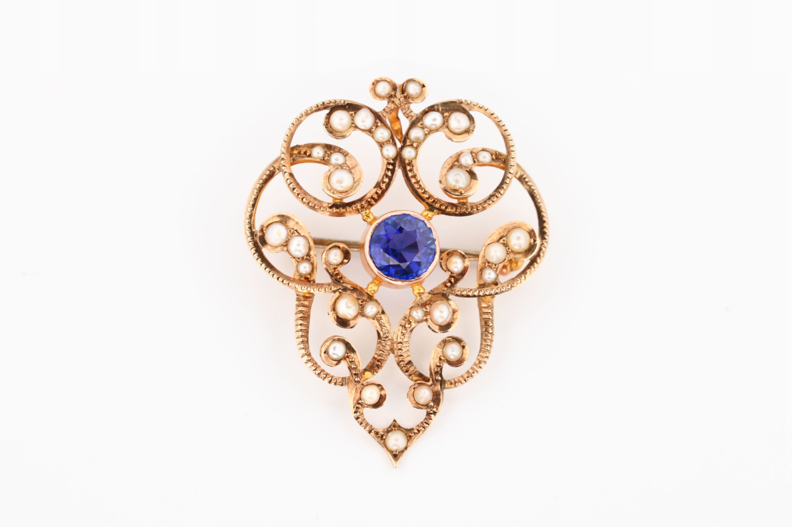 ZŁOTA BROSZKA ZAWIESZKA AU 375 RETRO VINTAGE PERŁA I SZKŁO