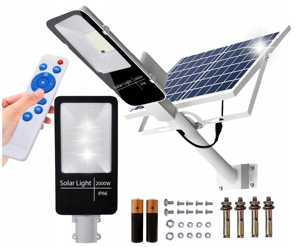 Solárna Pouličná Led Výkonná Záhradná Lampa S Senzorom Súmraku 2000 W Diaľkové Ovládanie