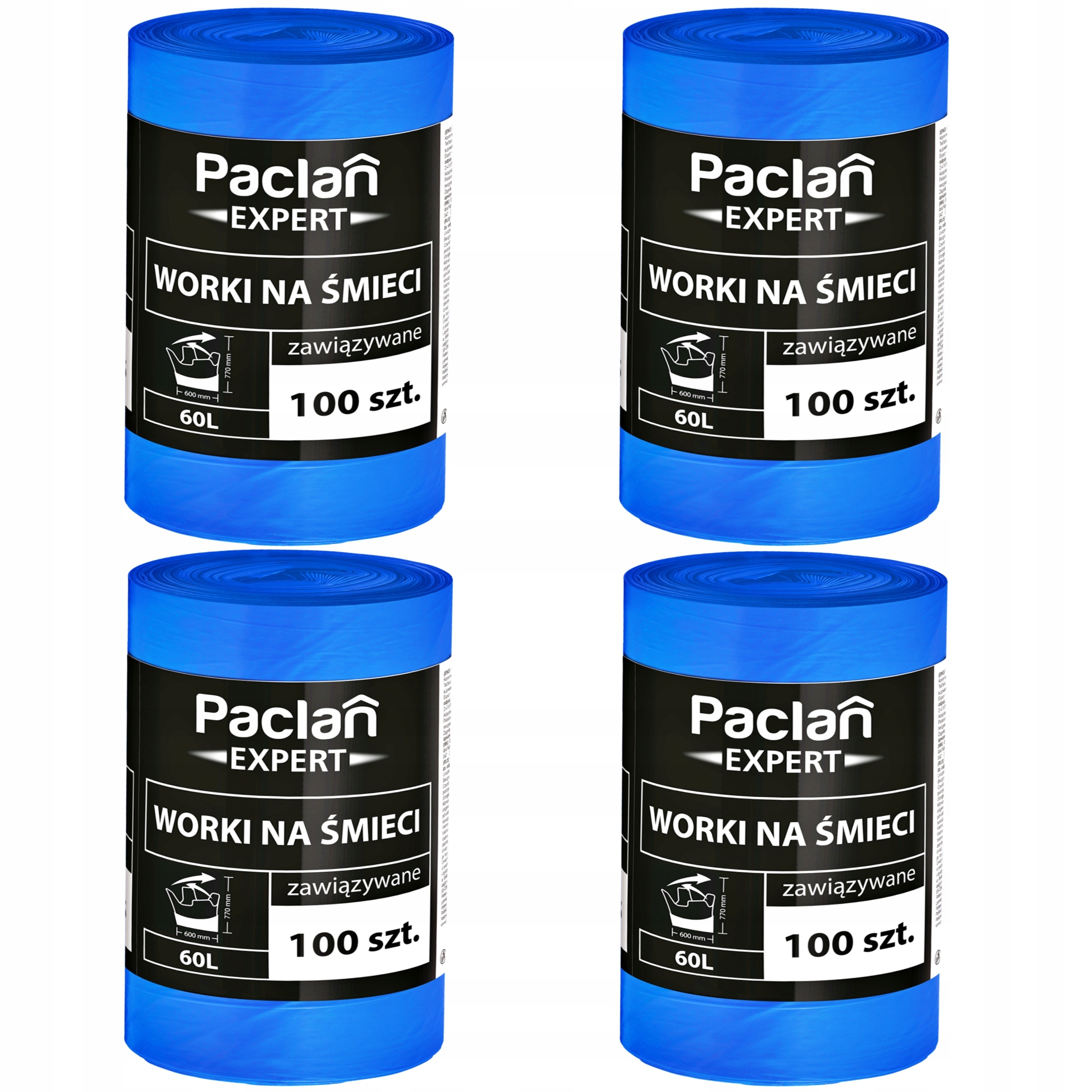 Levně pytle na odpadky 60L 100 ks Paclan Expert Zavazovací Silné Ne Praskající