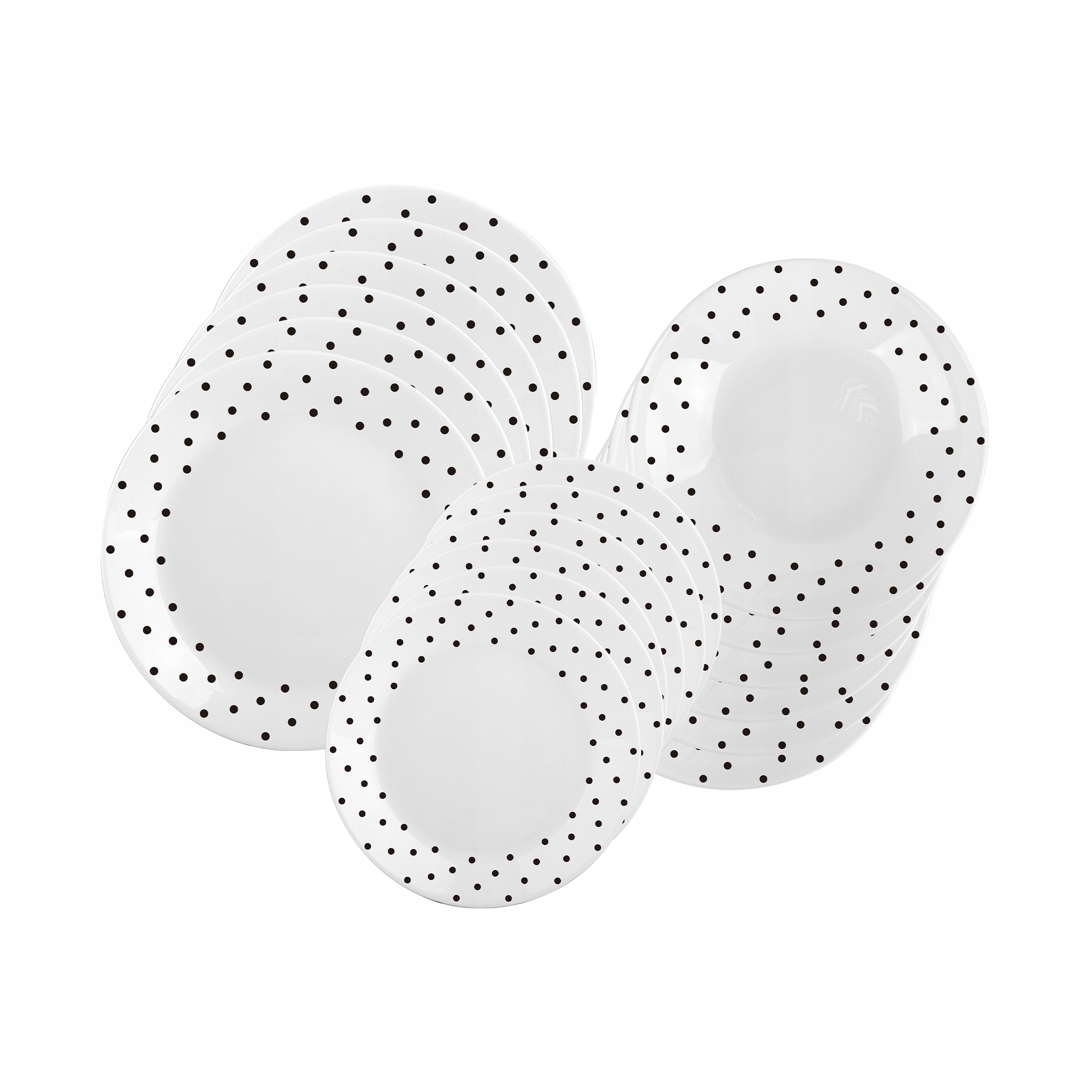 SERWIS OBIADOWY 18 ELEM DLA 6 OSÓB KPL TALERZY ZE ZDOBIENIEM W KROPKI SZKŁO