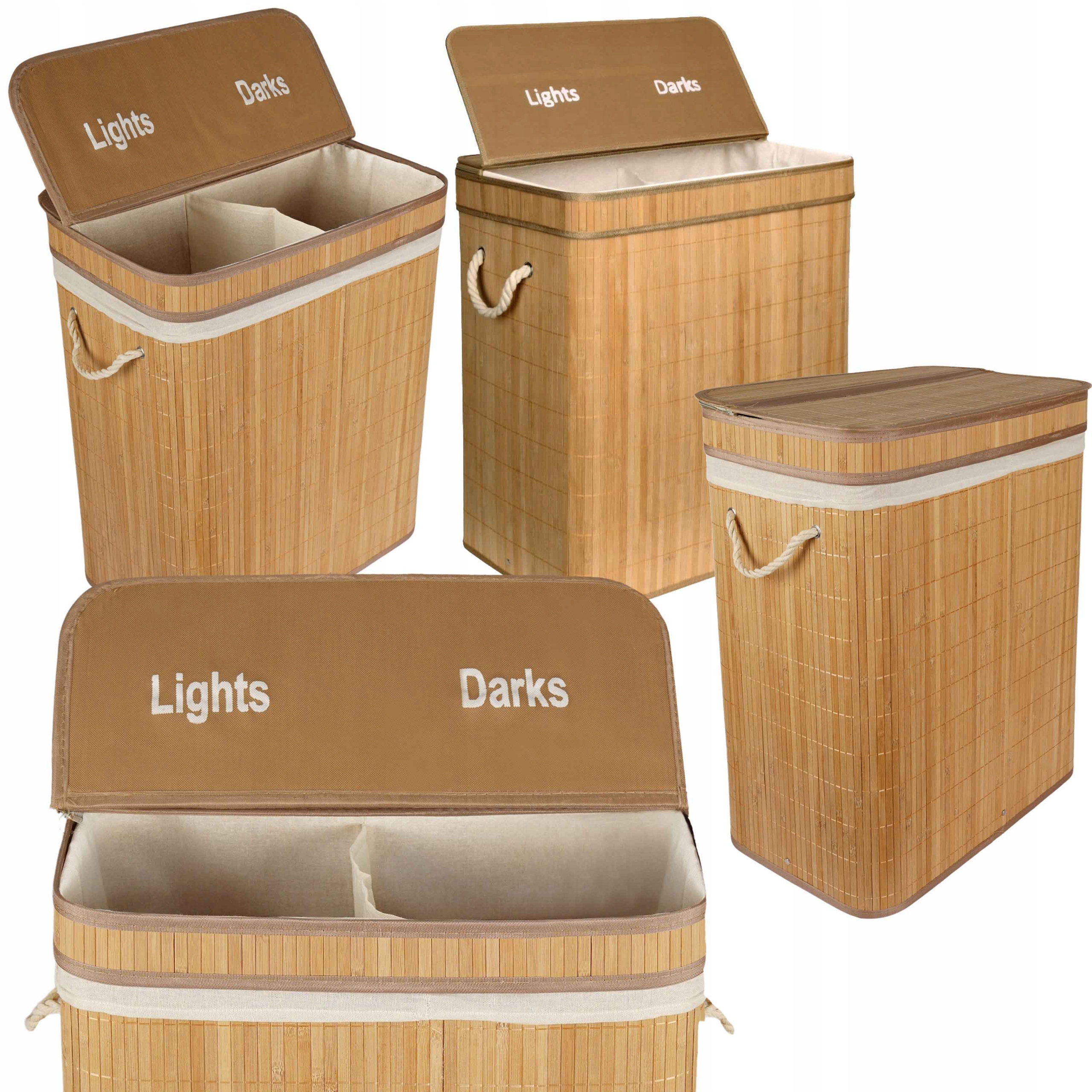 Velký Koš Na Prádlo Bambusový Dvoukomorový 105 L Eko S Víkem, Módní