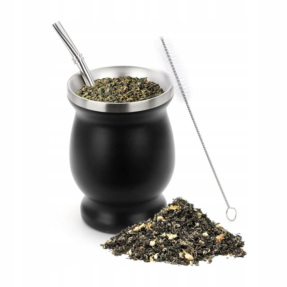 Hrnek pro Yerba Mate Piqiuqiu 230 ml Černý Nerezová Ocel Dvojité stěny