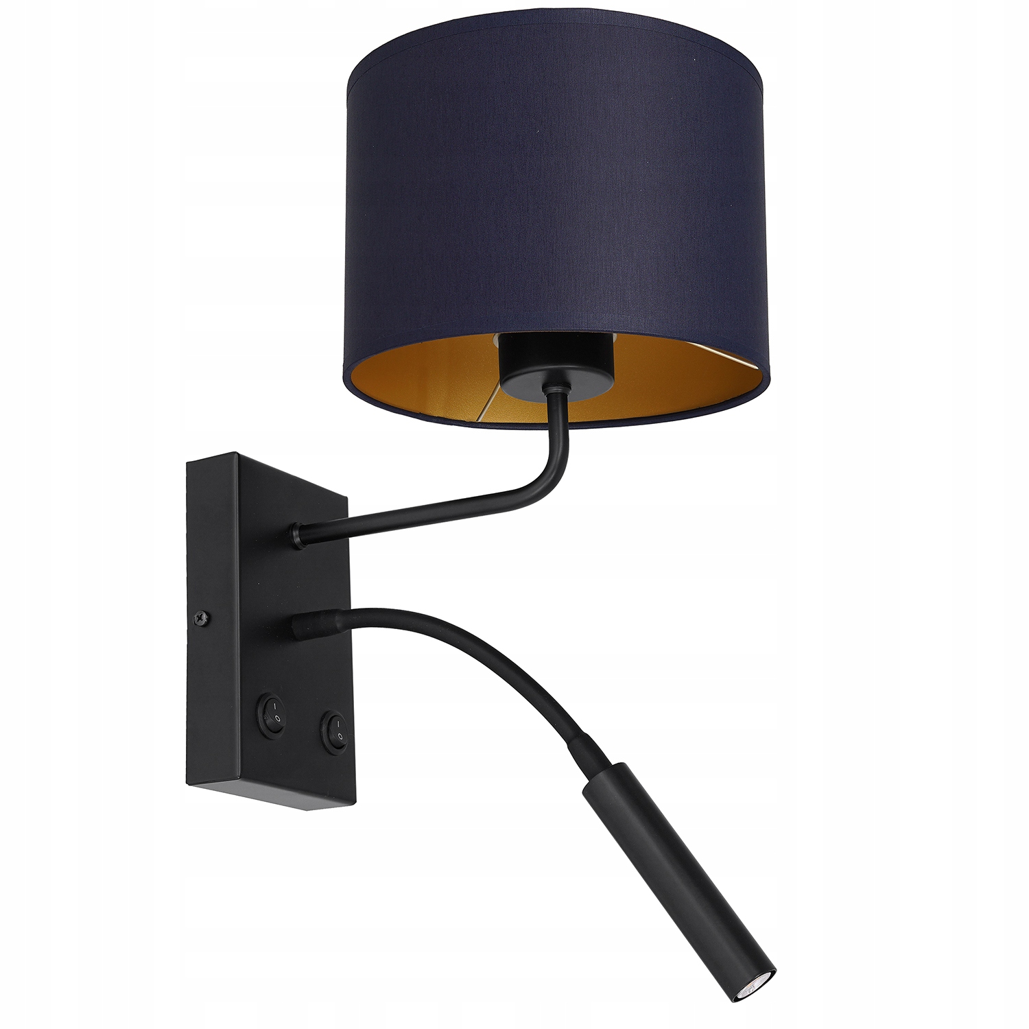 Nástenná lampa čierna, tmavomodrá, zlatá, s lampou na čítanie Luminex