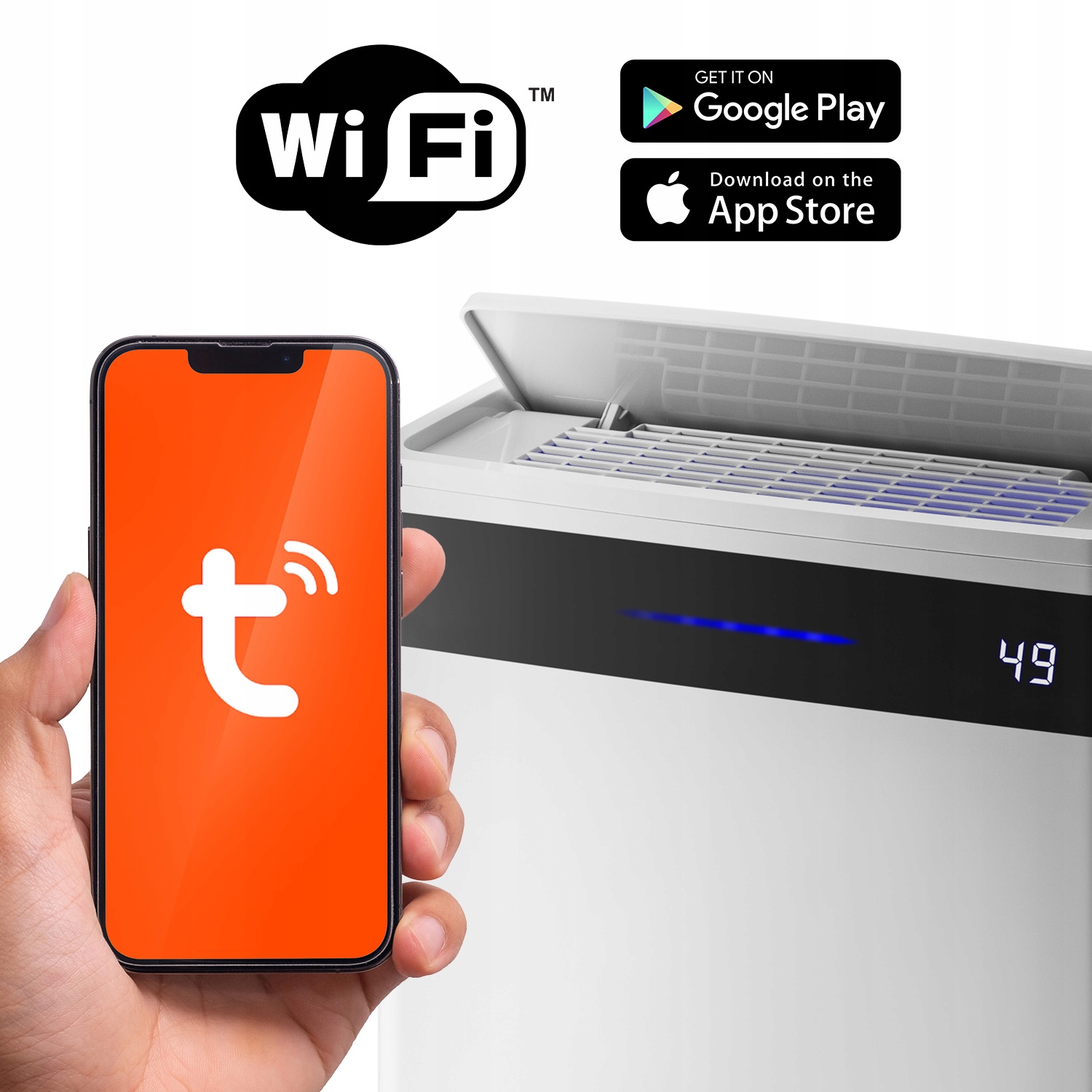 OSUSZACZ POWIETRZA OCZYSZCZACZ POCHŁANIACZ WILGOCI 20L/24H XXL TIMER WIFI Kolor dominujący biały