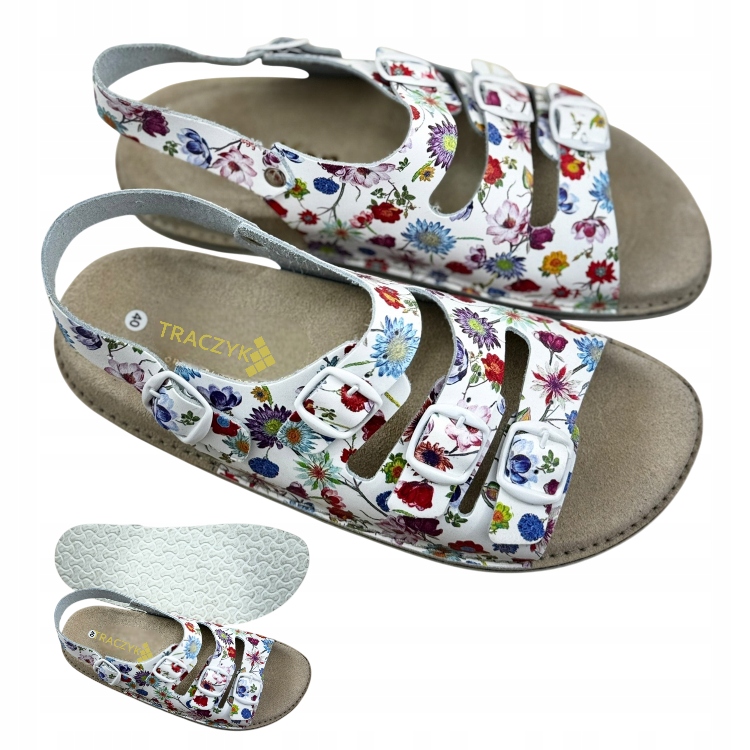 Sandály Traczyk Profilované Přírodní Kůže Květiny Fusbet Nastavitelné vel. 44