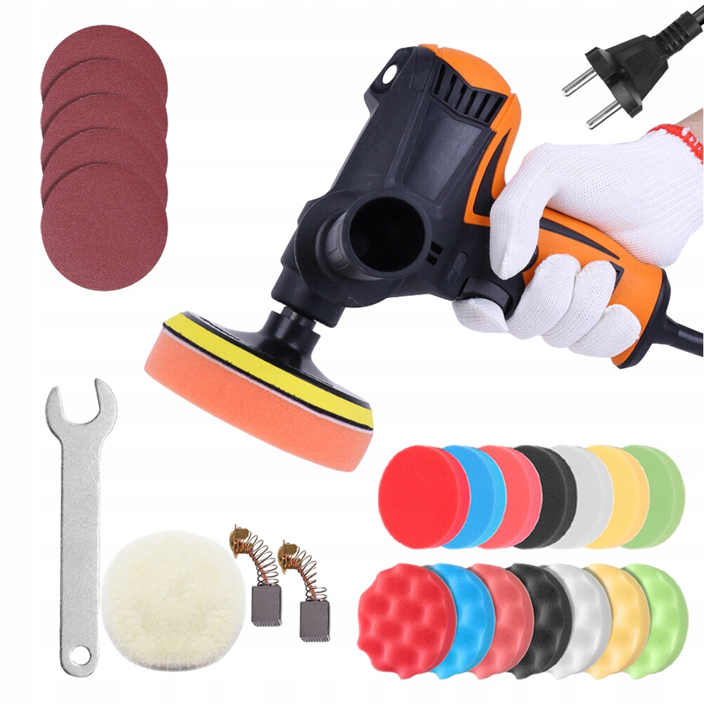 POLERKA SAMOCHODOWA Z REGULACJĄ OBROTÓW + 14x GĄBKA POLERSKA 980W