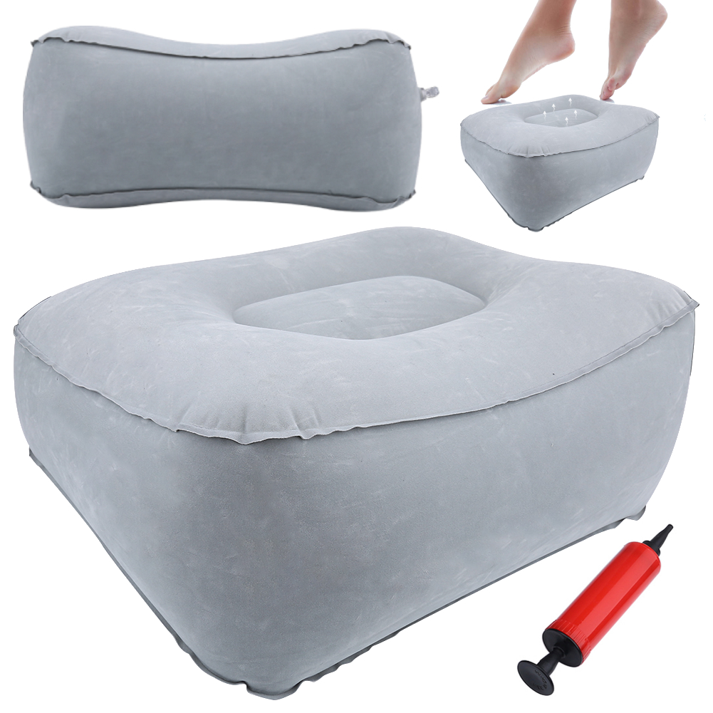Pvc Dmuchany Materac Podnóżek Turystyczny 37x28x15CM Szary Pompa