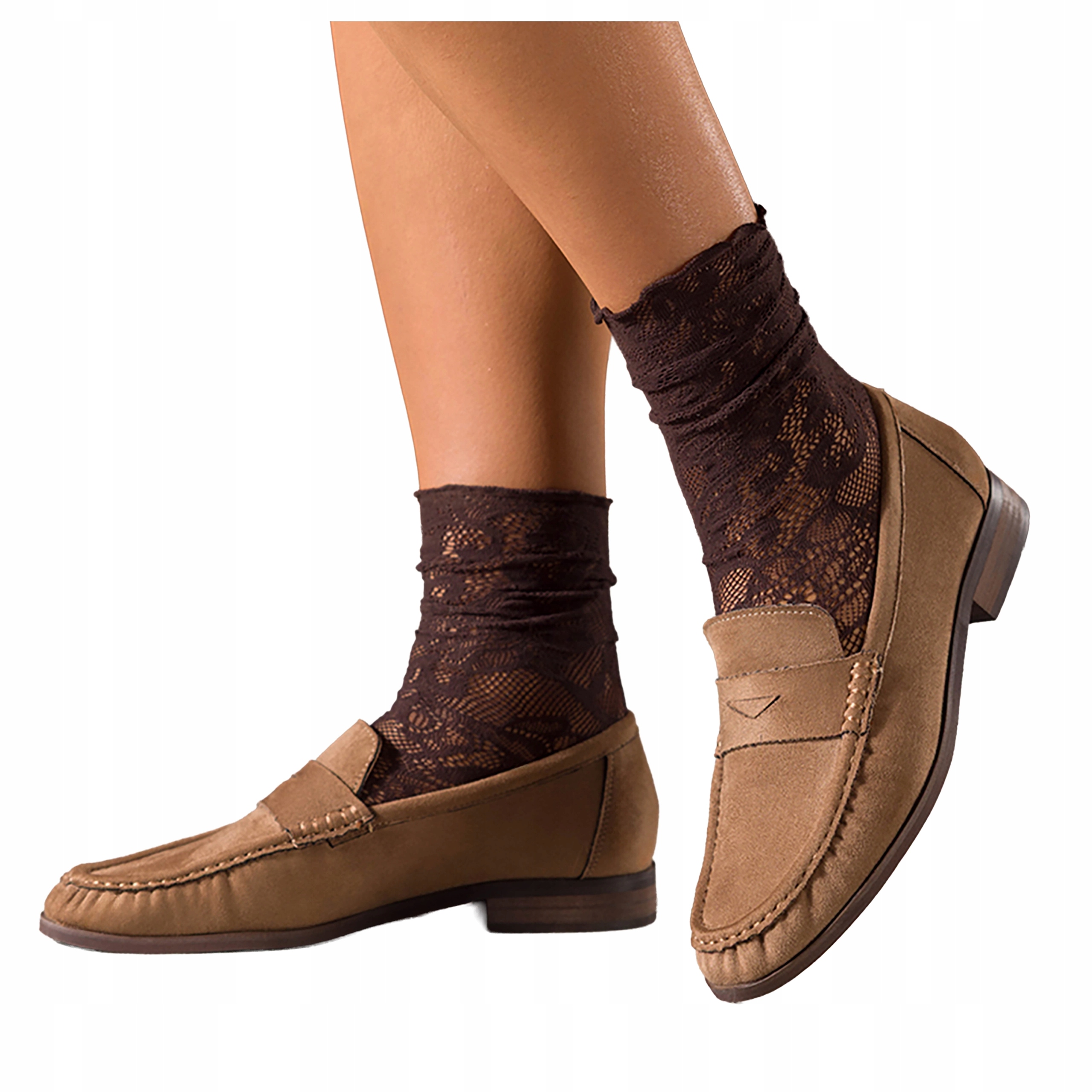 Mokasíny Tmavě béžové Dámské Ploché Semišové S Prošitím Modne r 36