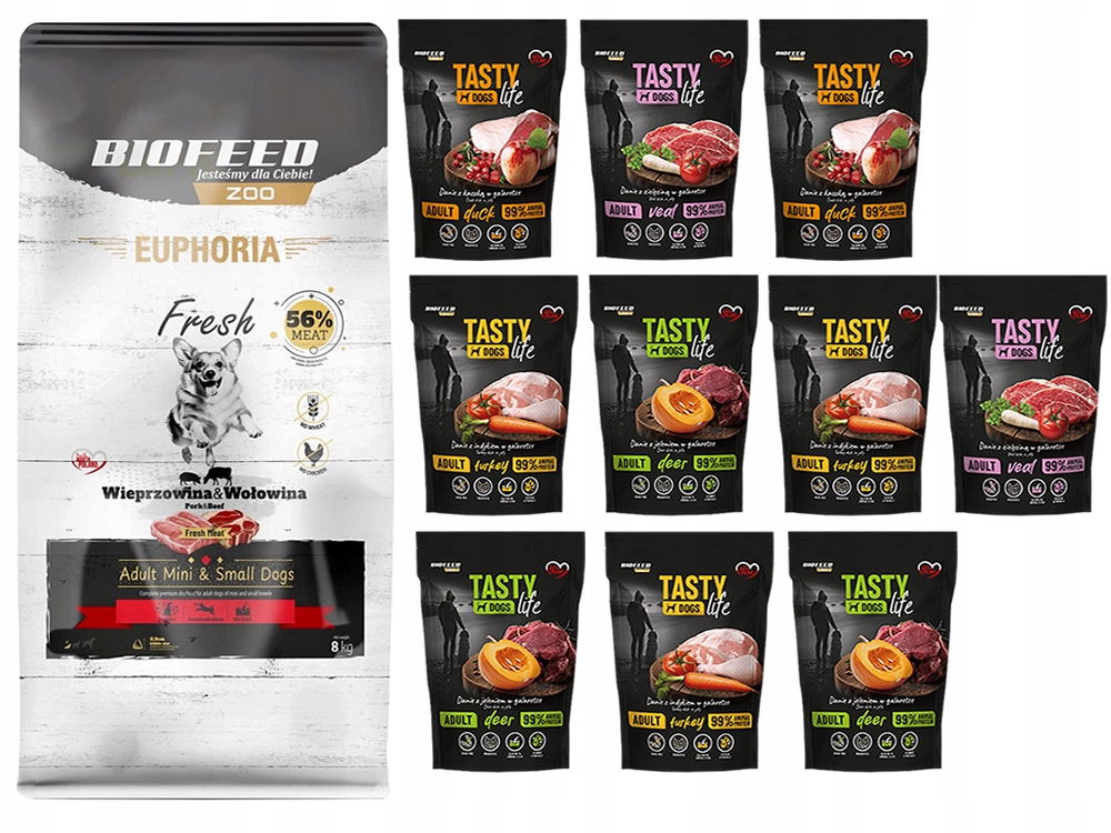 Biofeed Euphoria Fresh Adult mini Wieprz Wołow 8KG 10x 150g saszetki