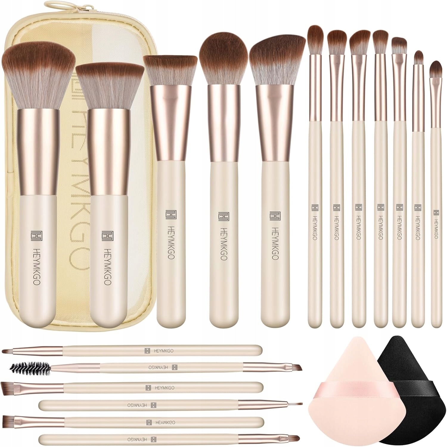Sada 18 Kartáčů Na Make-up 2 Puffy Na Puder Taška