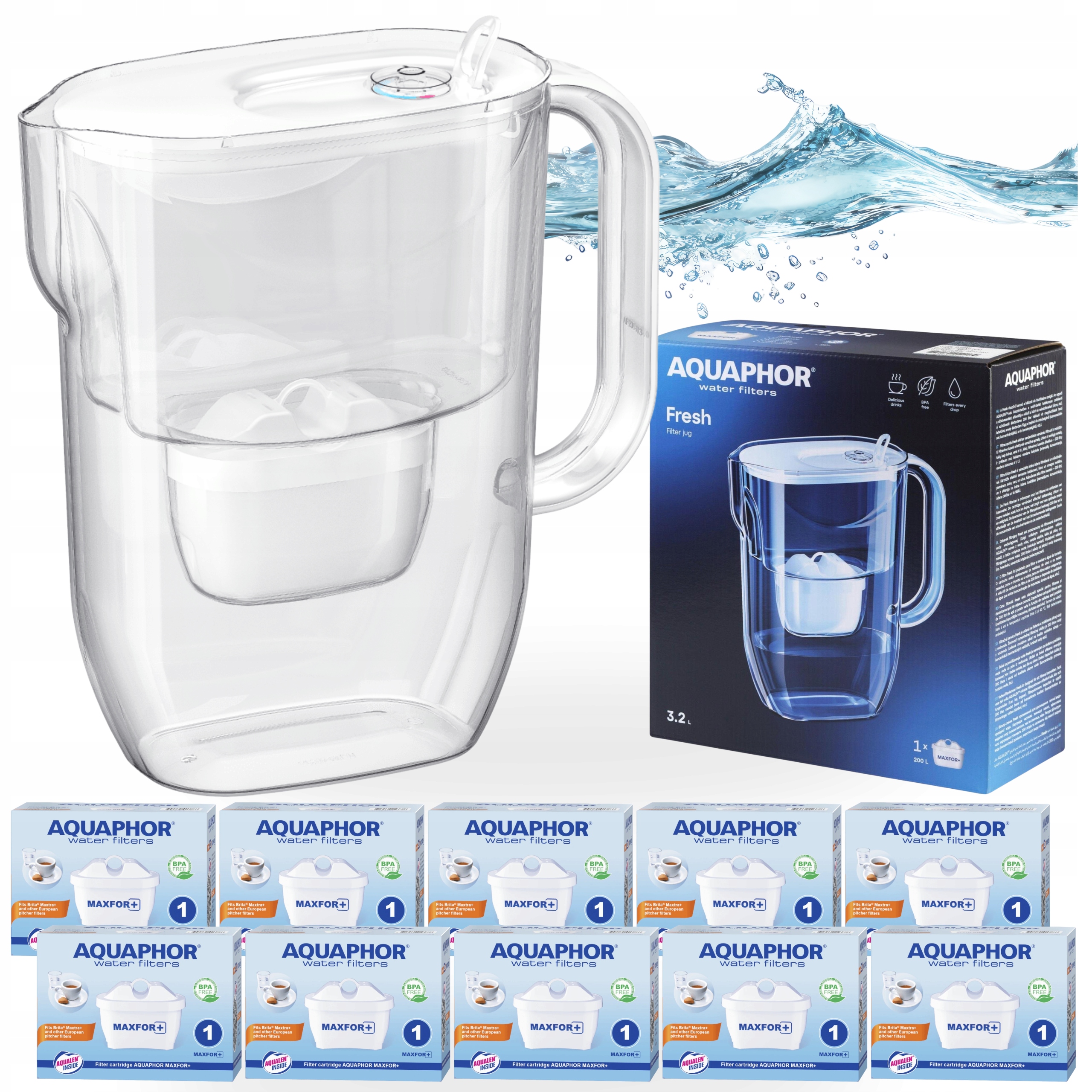 Filtrační konvice na vodu Aquaphor Fresh 3,2L bílá s 10 vložkami Maxfor+