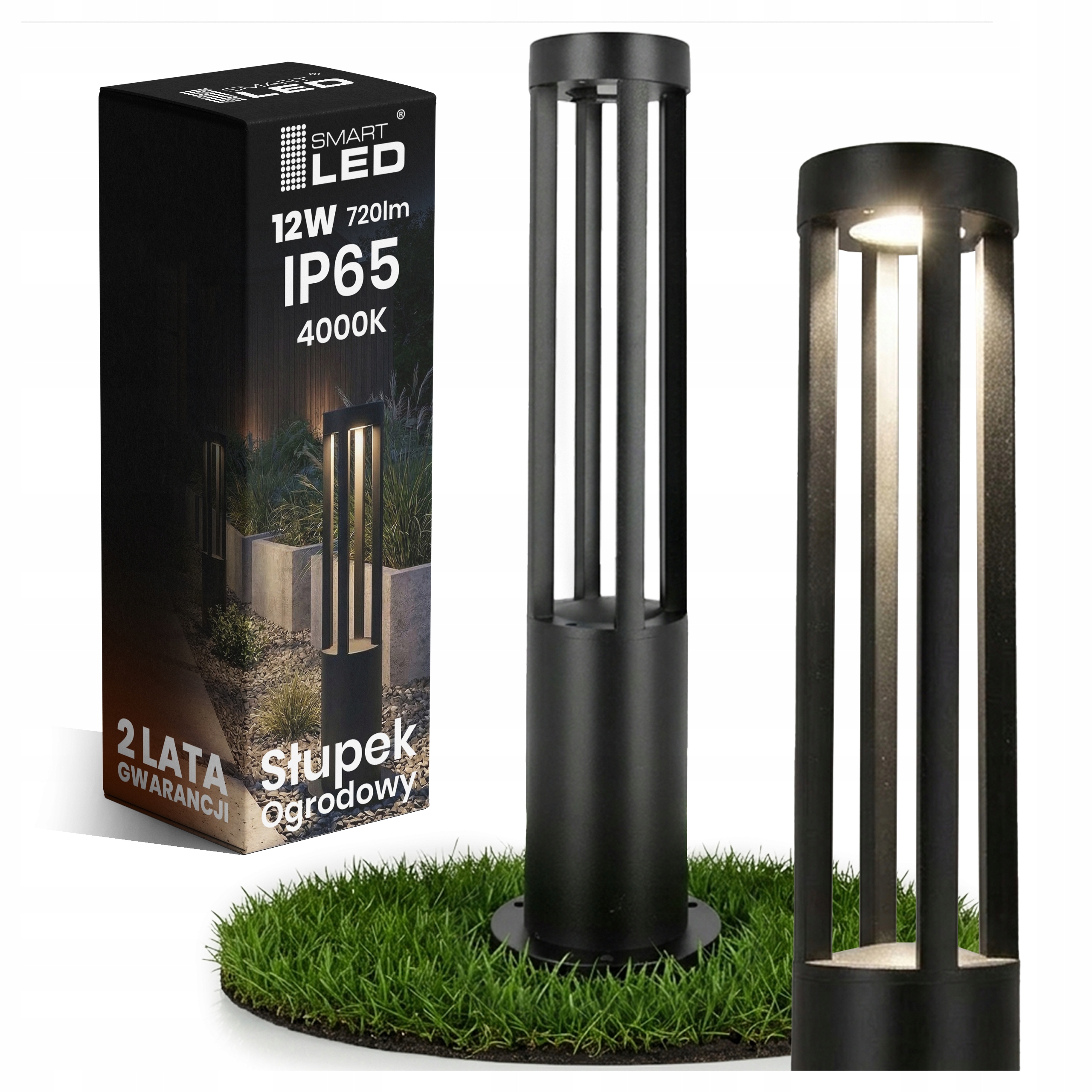 Led venkovní zahradní lampa stojící 60 cm IP65 sloupek 12 W černá 230 V