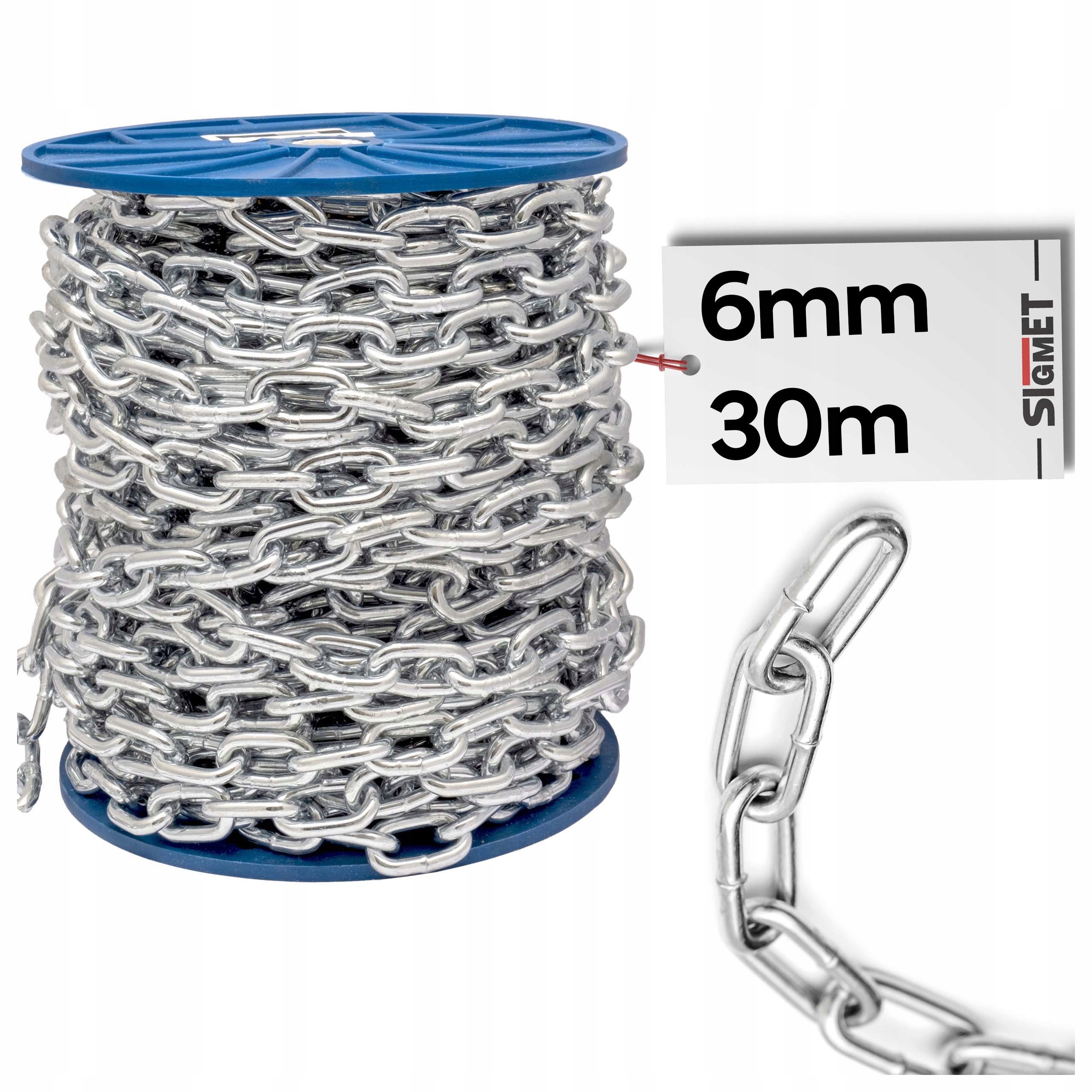 Łańcuch gospodarczy METALOWY OCYNK D1 ogniwo 6mm DO HUŚTAWKI 1MB ROLKA 30m