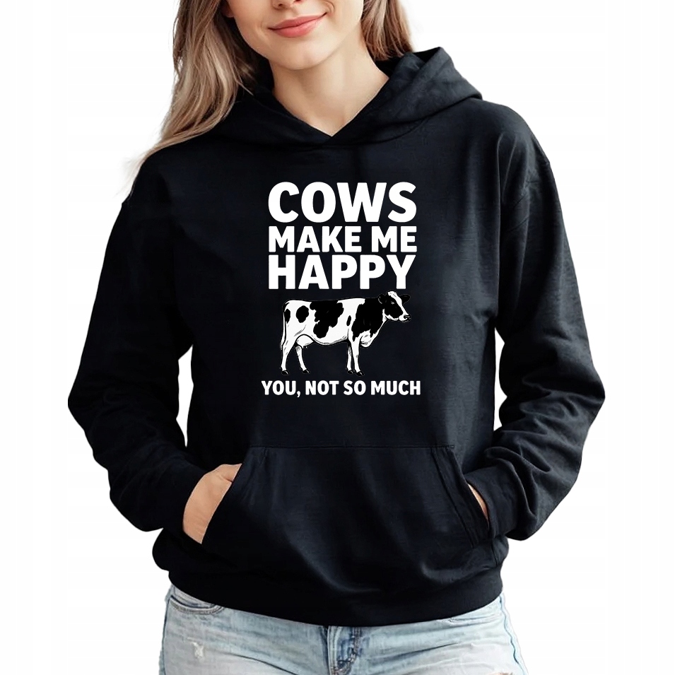 Mikina S Kapucí černá jako Dárek pro kamarádku Cows Make Me Happy M