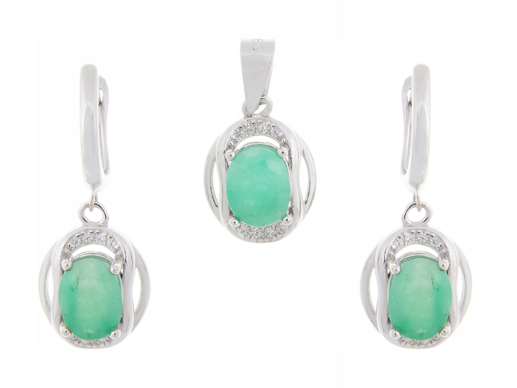Stříbrný Rhodiovaný Komplet Kol+wis Smaragd Přírodní Dárek