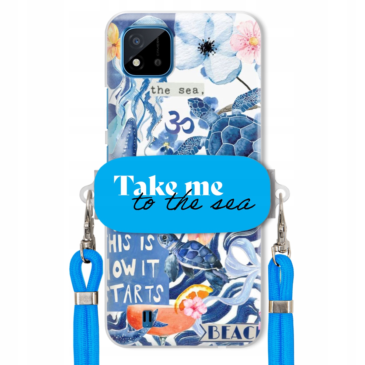 Pouzdro pro Realme C20 Modré Crossbody vodítko Držák Take Me To The Sea