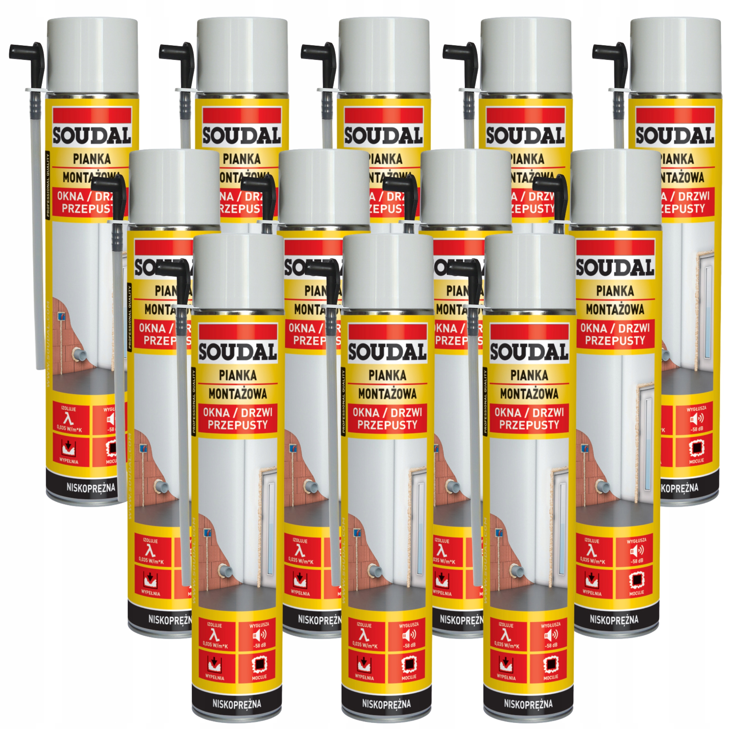 Nízkotlaká montážní pěna Soudal polyuretanová hadicová sada 12 x 750 ml