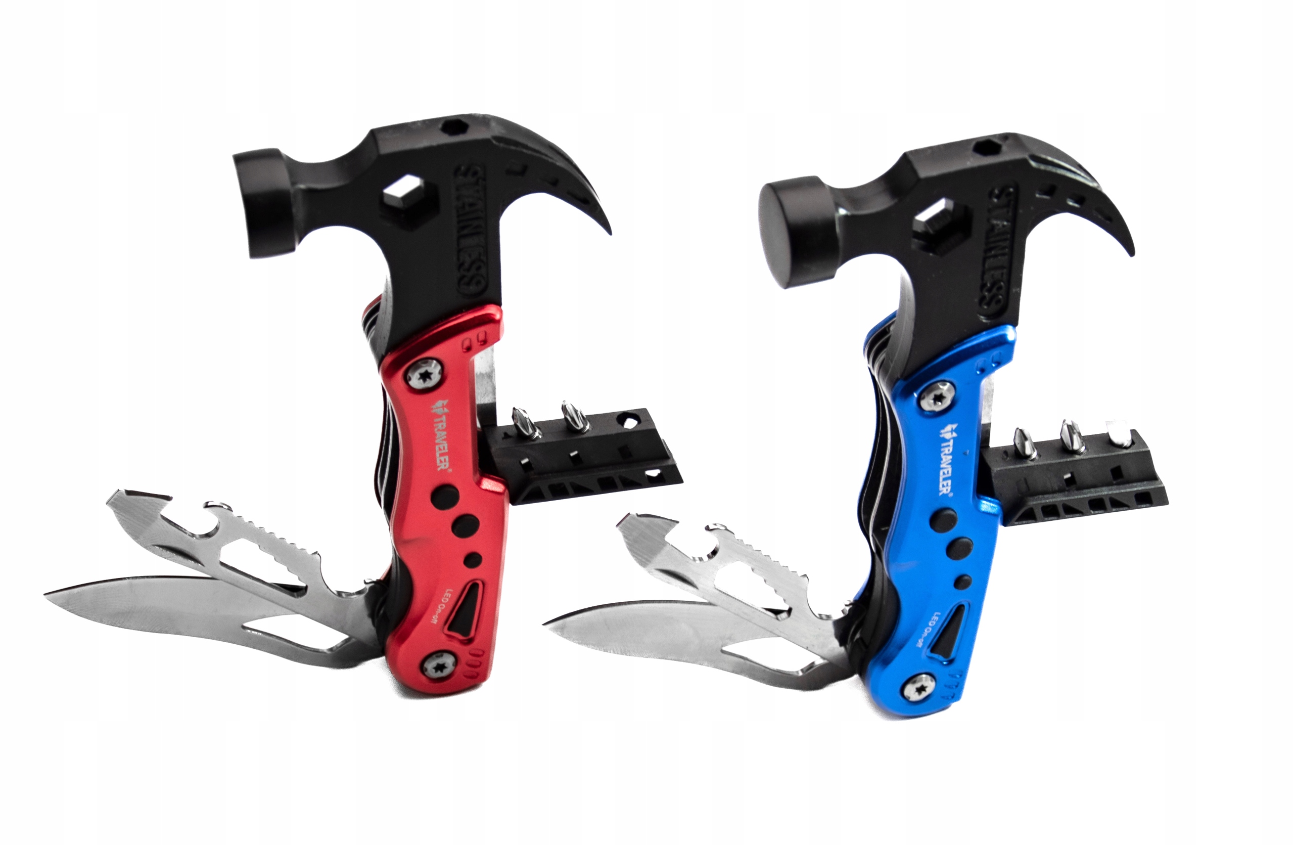 Multitool Traveler Nůž Svítilna Kladivo Bity Pouzdro