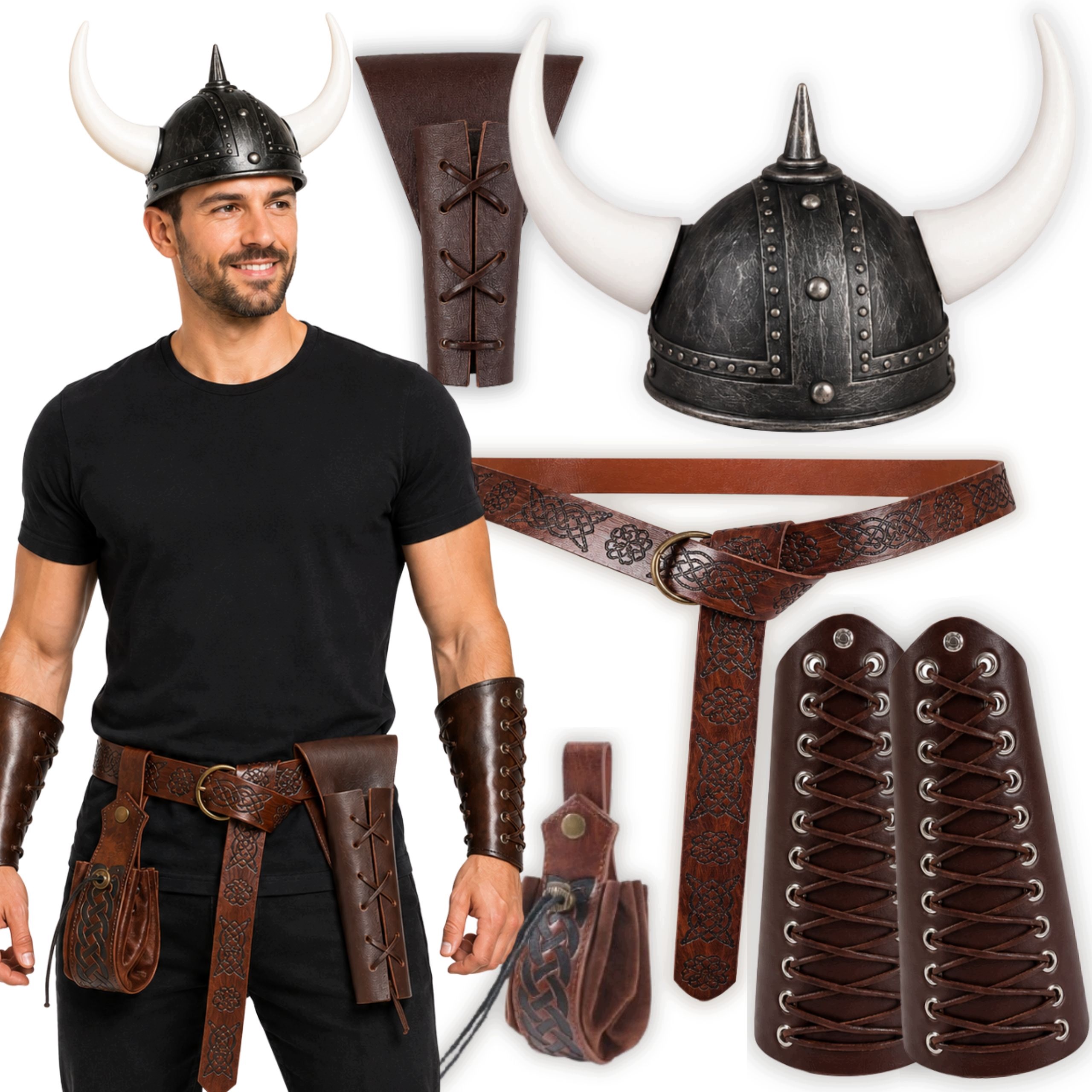 Kostým Vikinga Převlek Bojovník Helma Pás Karvaše Středověký Rytíř