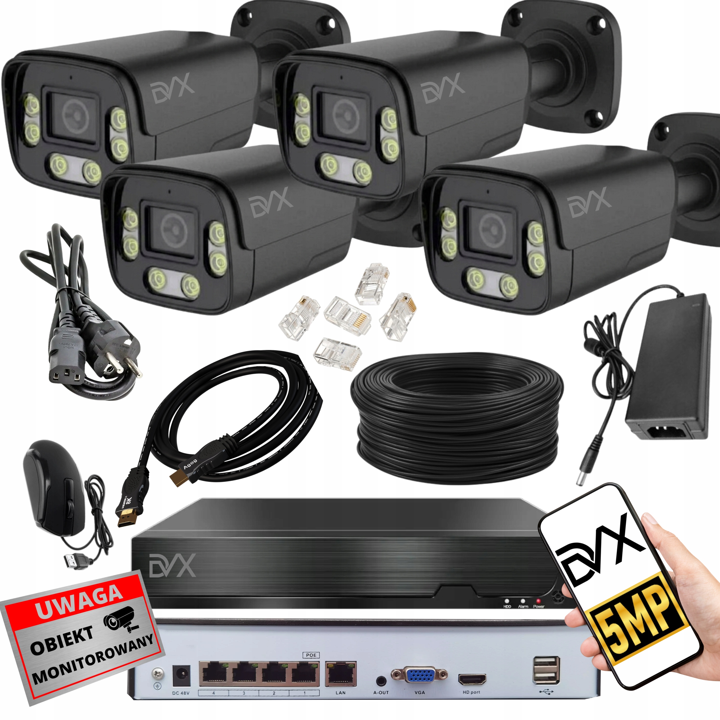 Sada Kamer PT5B Monitorování Ip Poe 5MPX 4K Uhd Rekordér Nvr 4X